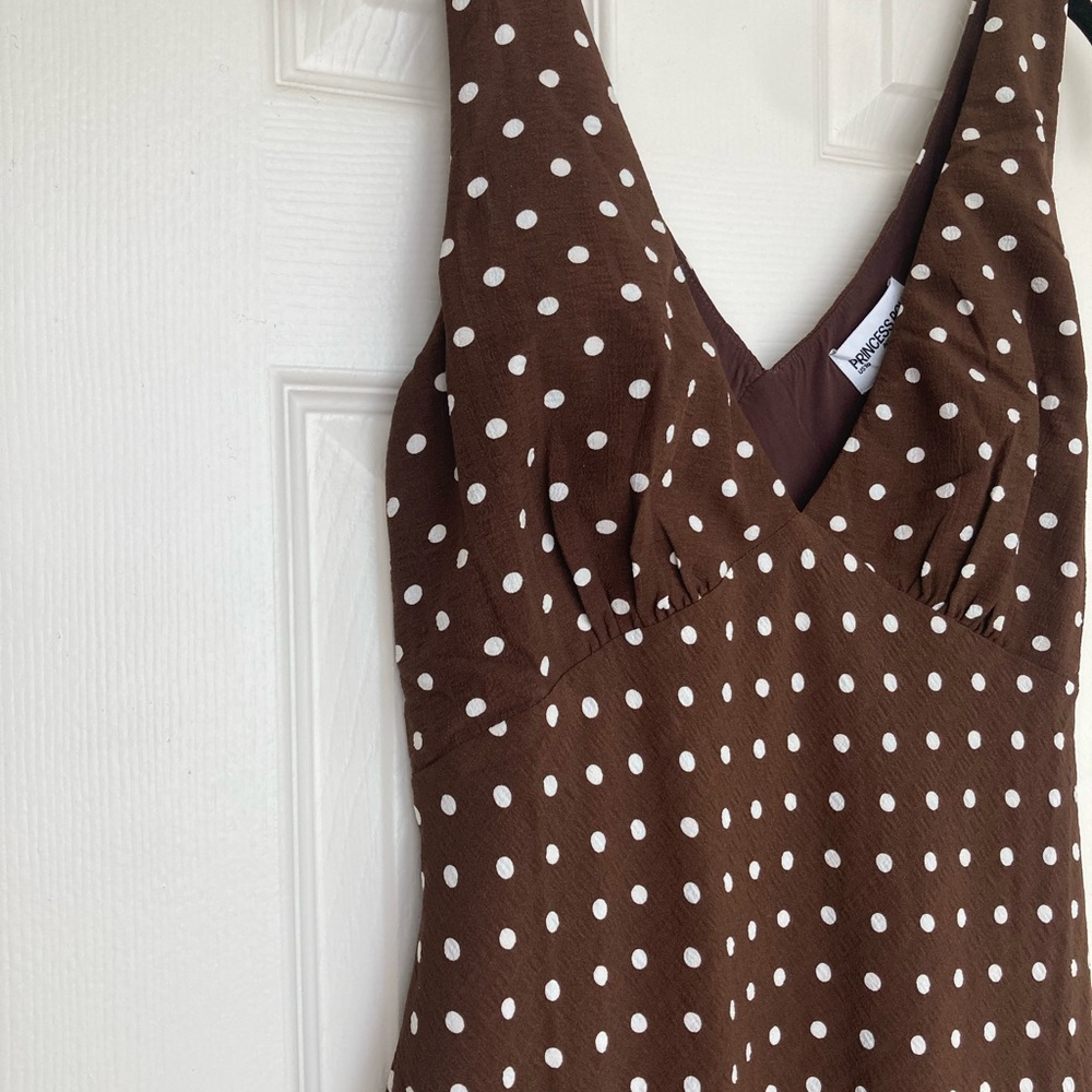 Princess Polly Brown and White Polka Dot Maxi Dress